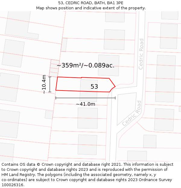 53, CEDRIC ROAD, BATH, BA1 3PE: Plot and title map