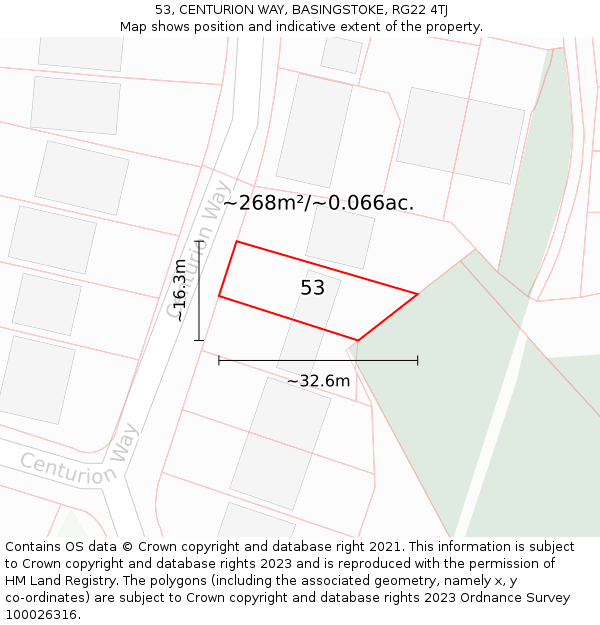 53, CENTURION WAY, BASINGSTOKE, RG22 4TJ: Plot and title map