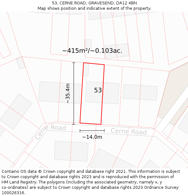 53, CERNE ROAD, GRAVESEND, DA12 4BN: Plot and title map