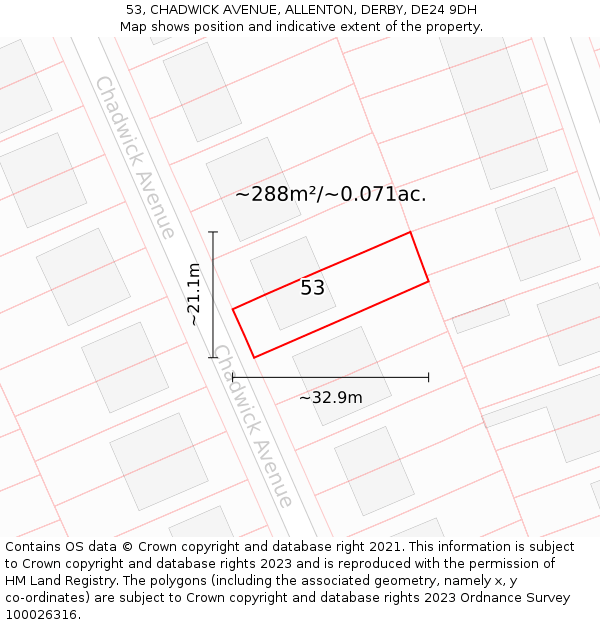 53, CHADWICK AVENUE, ALLENTON, DERBY, DE24 9DH: Plot and title map