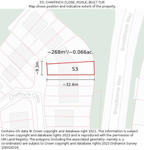 53, CHAFFINCH CLOSE, POOLE, BH17 7UR: Plot and title map
