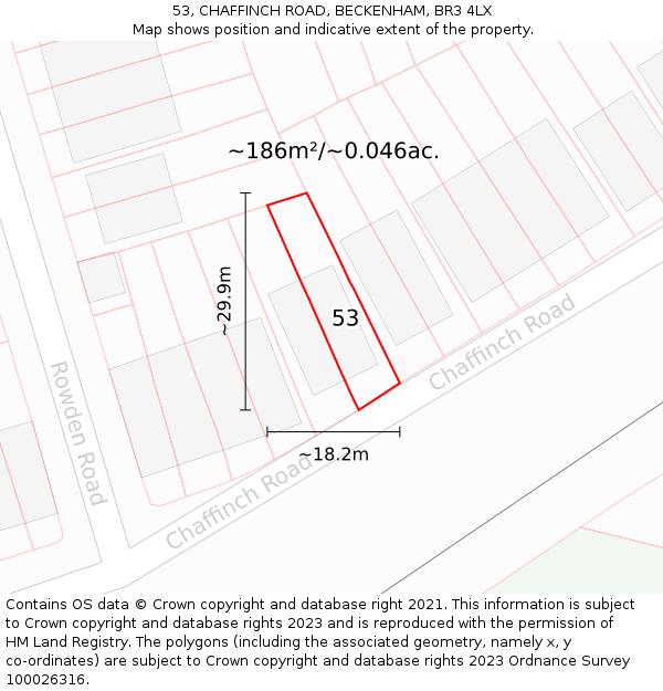 53, CHAFFINCH ROAD, BECKENHAM, BR3 4LX: Plot and title map