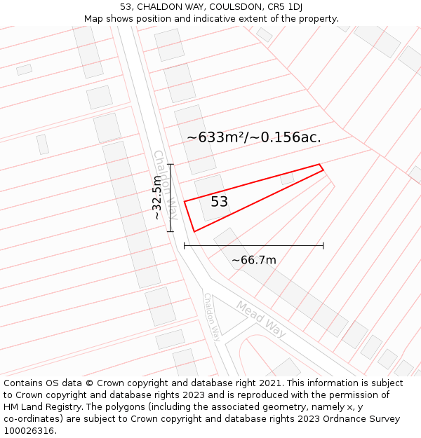 53, CHALDON WAY, COULSDON, CR5 1DJ: Plot and title map