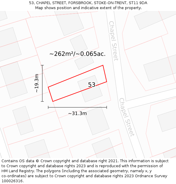 53, CHAPEL STREET, FORSBROOK, STOKE-ON-TRENT, ST11 9DA: Plot and title map