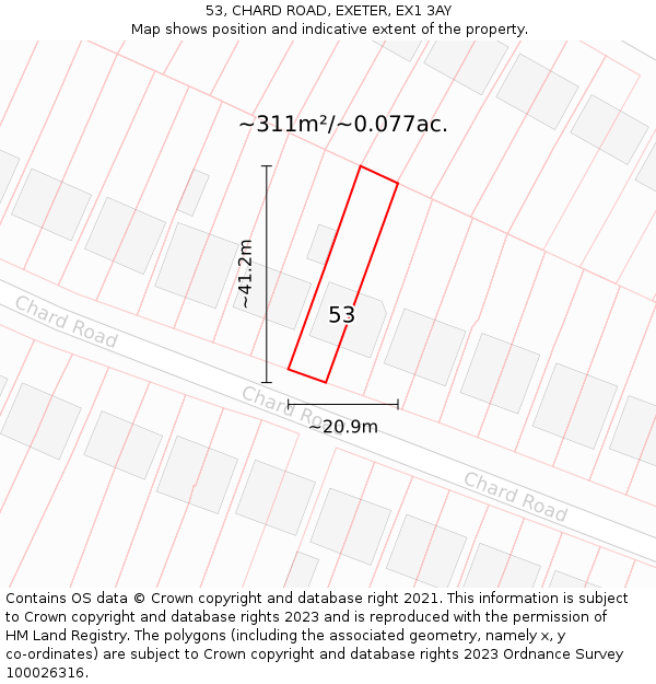 53, CHARD ROAD, EXETER, EX1 3AY: Plot and title map