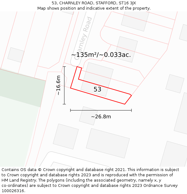 53, CHARNLEY ROAD, STAFFORD, ST16 3JX: Plot and title map