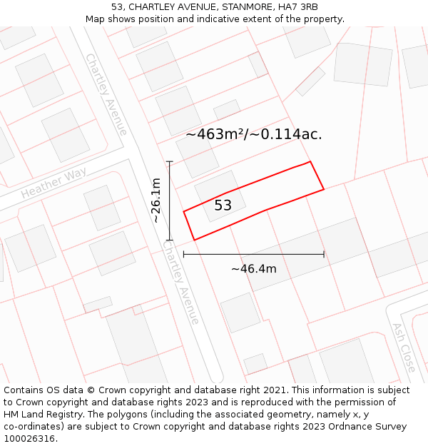 53, CHARTLEY AVENUE, STANMORE, HA7 3RB: Plot and title map