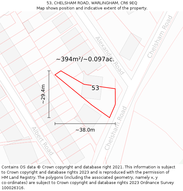 53, CHELSHAM ROAD, WARLINGHAM, CR6 9EQ: Plot and title map