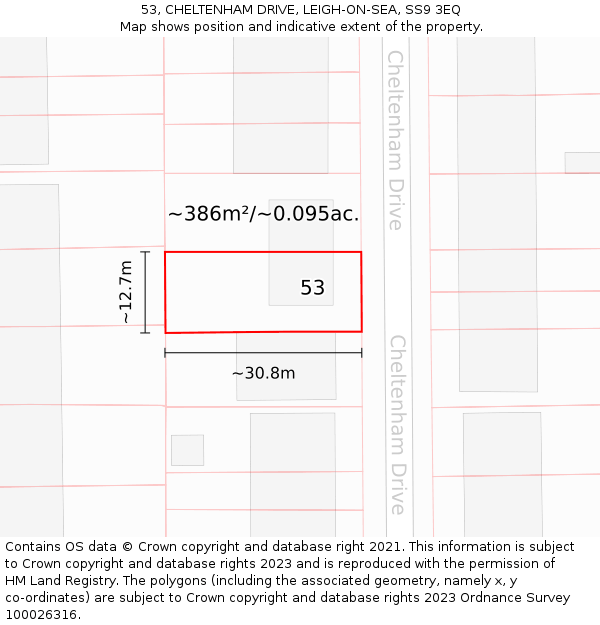 53, CHELTENHAM DRIVE, LEIGH-ON-SEA, SS9 3EQ: Plot and title map