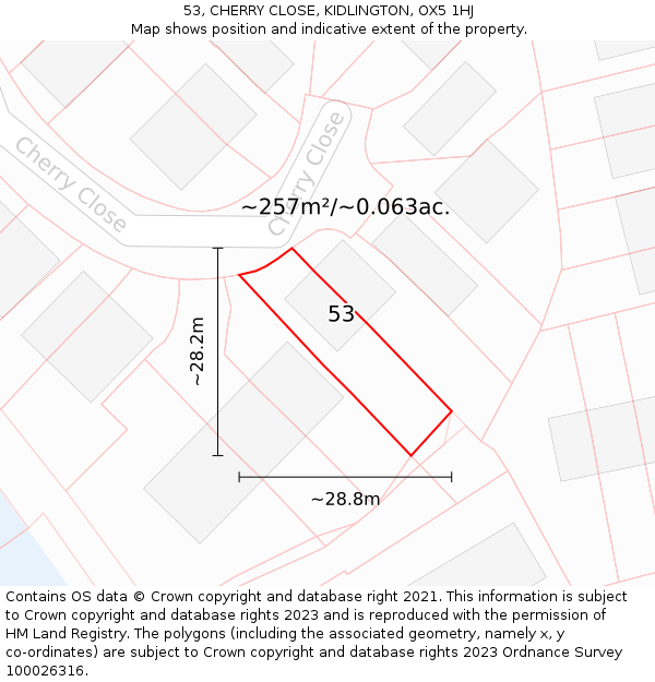 53, CHERRY CLOSE, KIDLINGTON, OX5 1HJ: Plot and title map