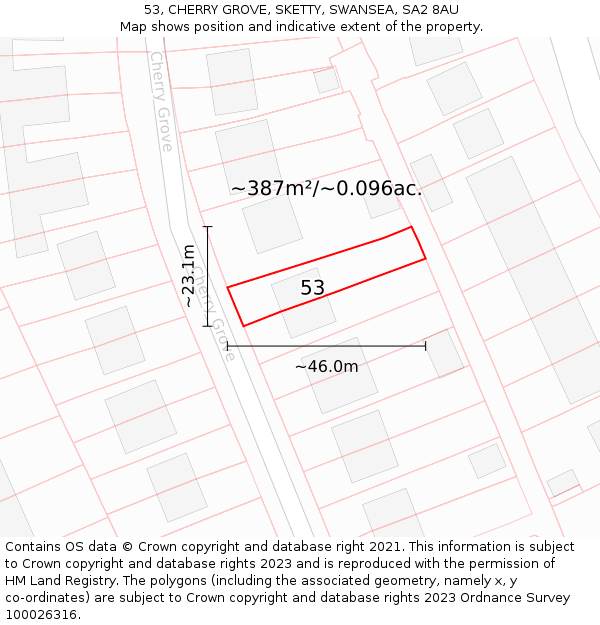53, CHERRY GROVE, SKETTY, SWANSEA, SA2 8AU: Plot and title map