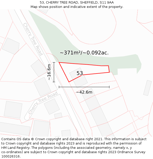 53, CHERRY TREE ROAD, SHEFFIELD, S11 9AA: Plot and title map