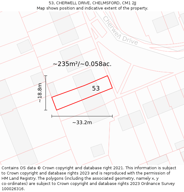 53, CHERWELL DRIVE, CHELMSFORD, CM1 2JJ: Plot and title map