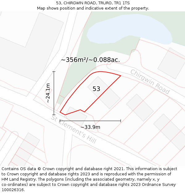 53, CHIRGWIN ROAD, TRURO, TR1 1TS: Plot and title map