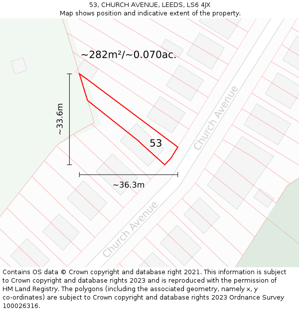 53, CHURCH AVENUE, LEEDS, LS6 4JX: Plot and title map