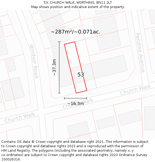 53, CHURCH WALK, WORTHING, BN11 2LT: Plot and title map