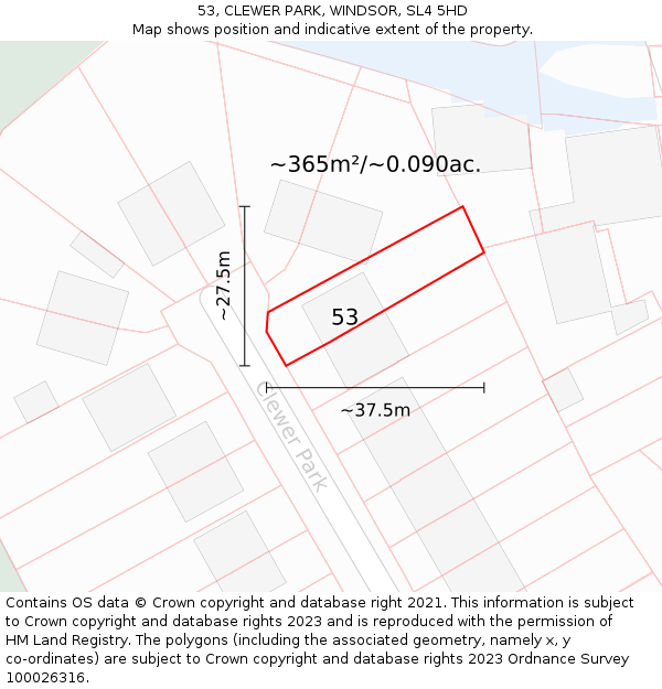 53, CLEWER PARK, WINDSOR, SL4 5HD: Plot and title map