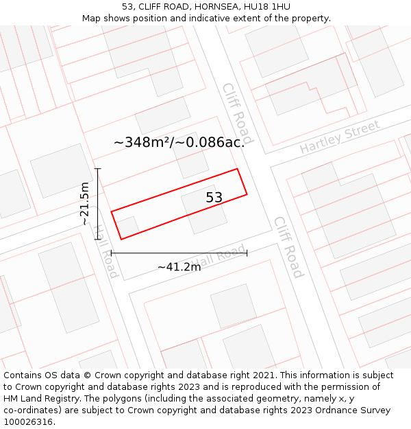 53, CLIFF ROAD, HORNSEA, HU18 1HU: Plot and title map