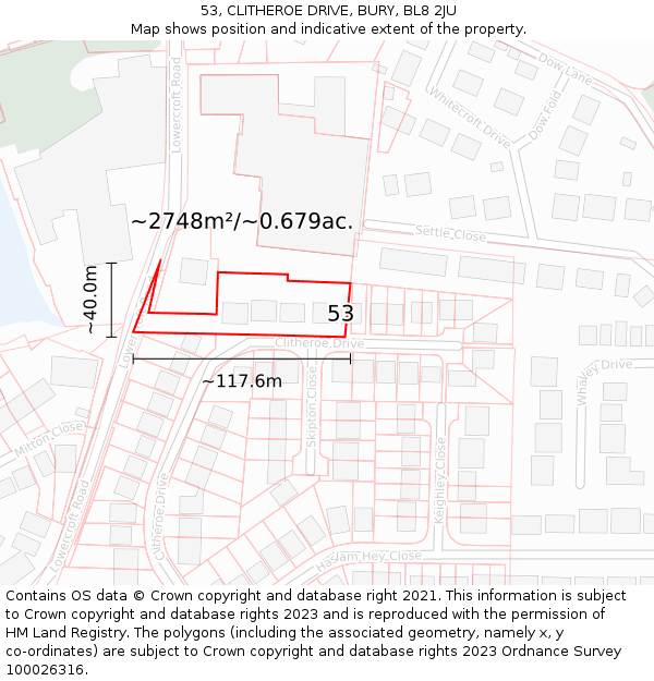 53, CLITHEROE DRIVE, BURY, BL8 2JU: Plot and title map