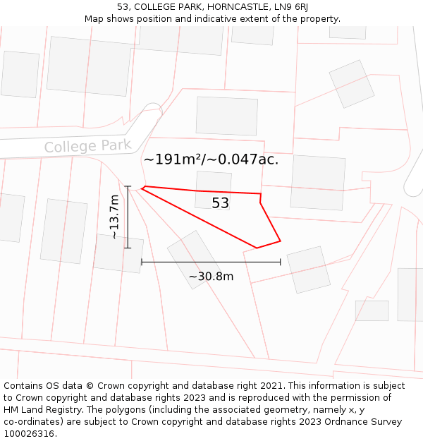 53, COLLEGE PARK, HORNCASTLE, LN9 6RJ: Plot and title map