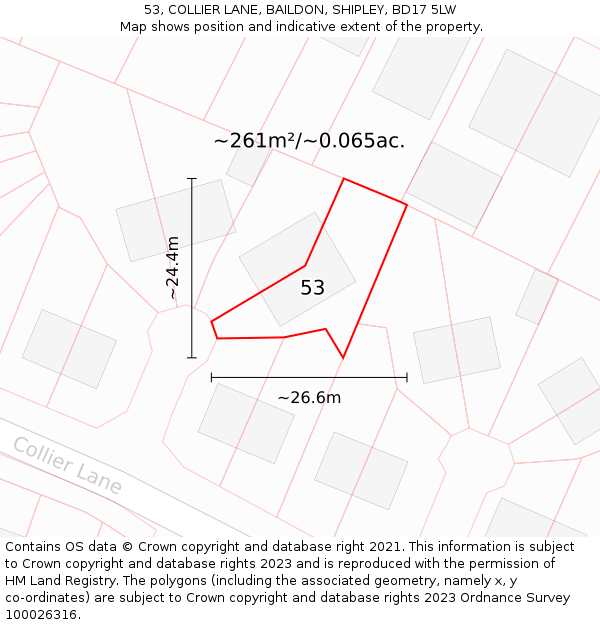 53, COLLIER LANE, BAILDON, SHIPLEY, BD17 5LW: Plot and title map