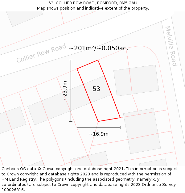 53, COLLIER ROW ROAD, ROMFORD, RM5 2AU: Plot and title map
