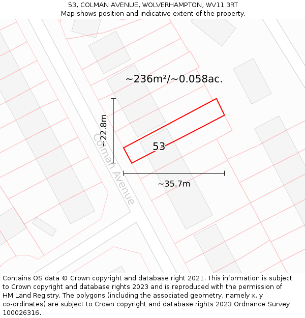 53, COLMAN AVENUE, WOLVERHAMPTON, WV11 3RT: Plot and title map