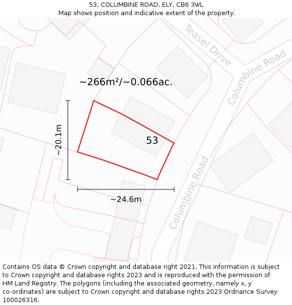 53, COLUMBINE ROAD, ELY, CB6 3WL: Plot and title map
