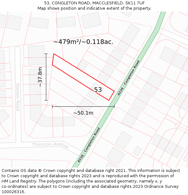 53, CONGLETON ROAD, MACCLESFIELD, SK11 7UF: Plot and title map