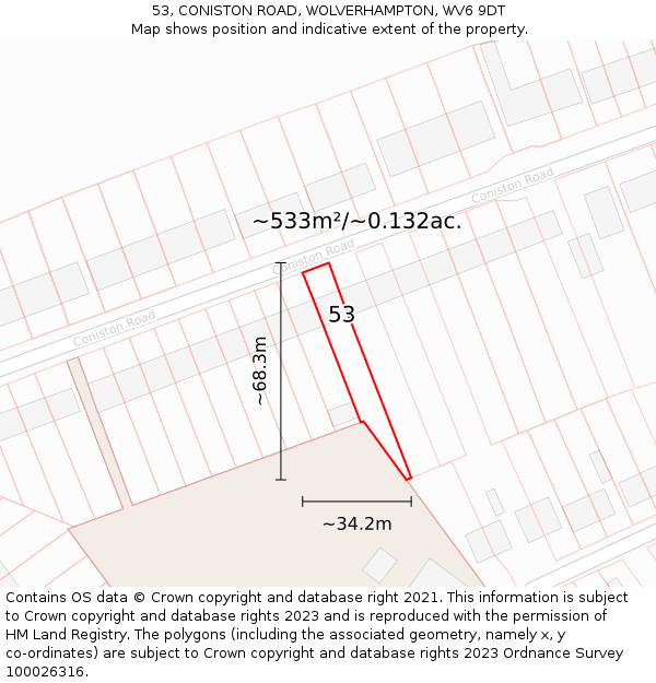53, CONISTON ROAD, WOLVERHAMPTON, WV6 9DT: Plot and title map