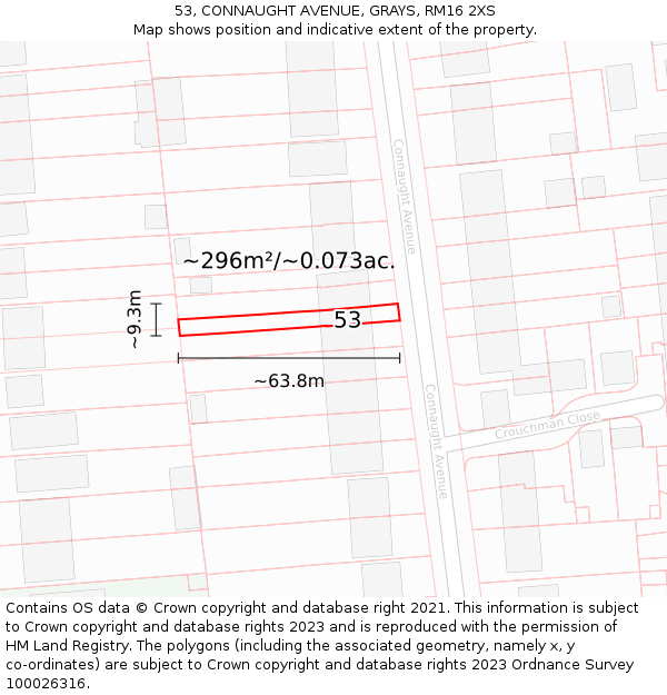 53, CONNAUGHT AVENUE, GRAYS, RM16 2XS: Plot and title map