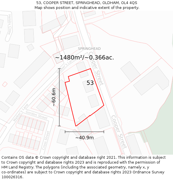 53, COOPER STREET, SPRINGHEAD, OLDHAM, OL4 4QS: Plot and title map