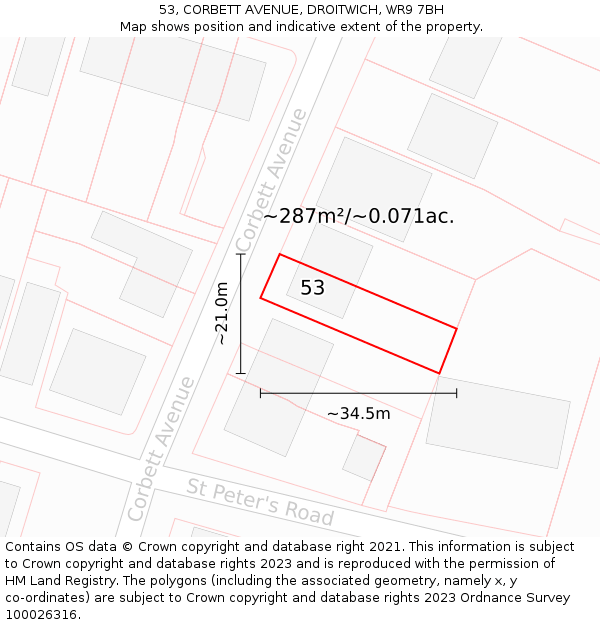 53, CORBETT AVENUE, DROITWICH, WR9 7BH: Plot and title map