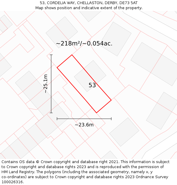 53, CORDELIA WAY, CHELLASTON, DERBY, DE73 5AT: Plot and title map