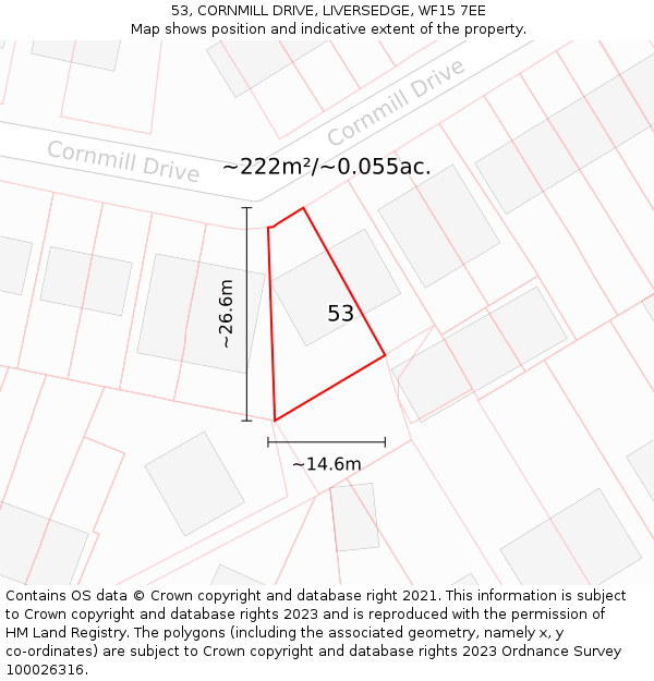 53, CORNMILL DRIVE, LIVERSEDGE, WF15 7EE: Plot and title map