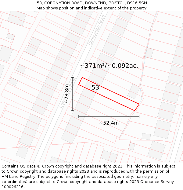 53, CORONATION ROAD, DOWNEND, BRISTOL, BS16 5SN: Plot and title map