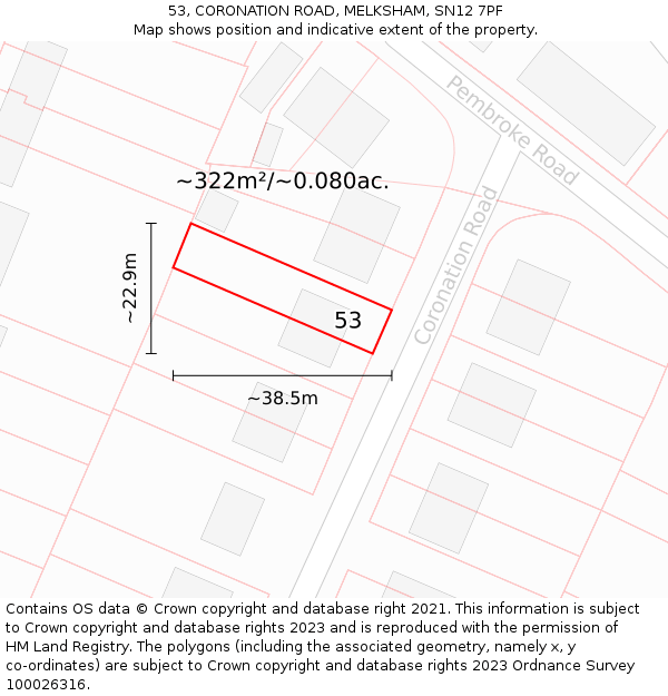 53, CORONATION ROAD, MELKSHAM, SN12 7PF: Plot and title map
