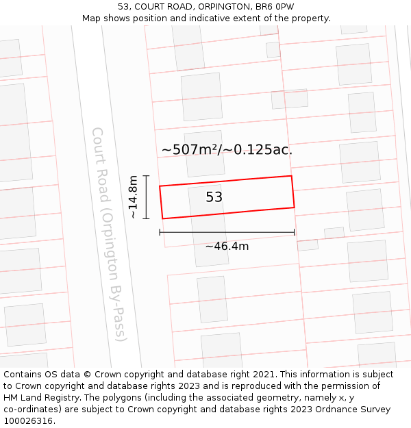 53, COURT ROAD, ORPINGTON, BR6 0PW: Plot and title map