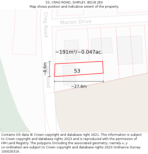 53, CRAG ROAD, SHIPLEY, BD18 2EX: Plot and title map