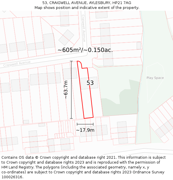 53, CRAIGWELL AVENUE, AYLESBURY, HP21 7AG: Plot and title map