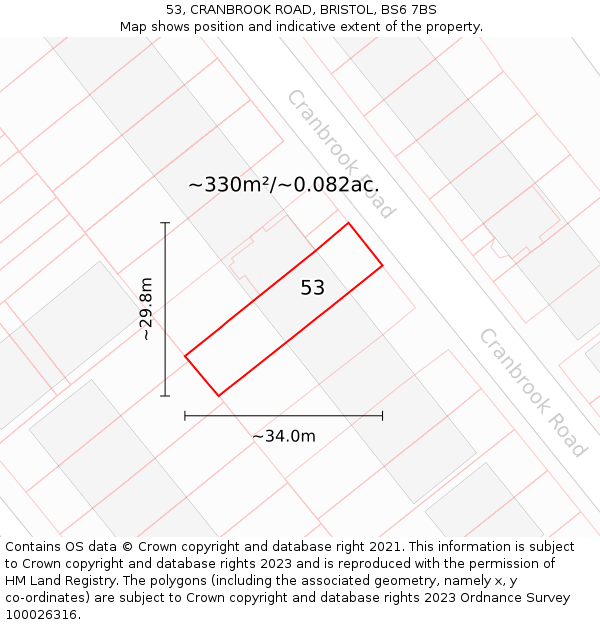 53, CRANBROOK ROAD, BRISTOL, BS6 7BS: Plot and title map