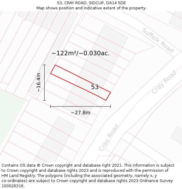 53, CRAY ROAD, SIDCUP, DA14 5DE: Plot and title map