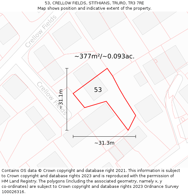 53, CRELLOW FIELDS, STITHIANS, TRURO, TR3 7RE: Plot and title map
