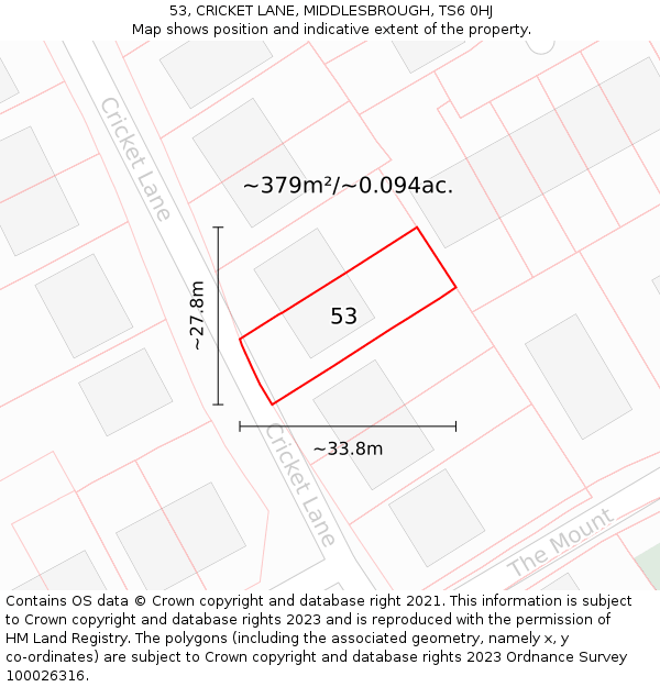53, CRICKET LANE, MIDDLESBROUGH, TS6 0HJ: Plot and title map