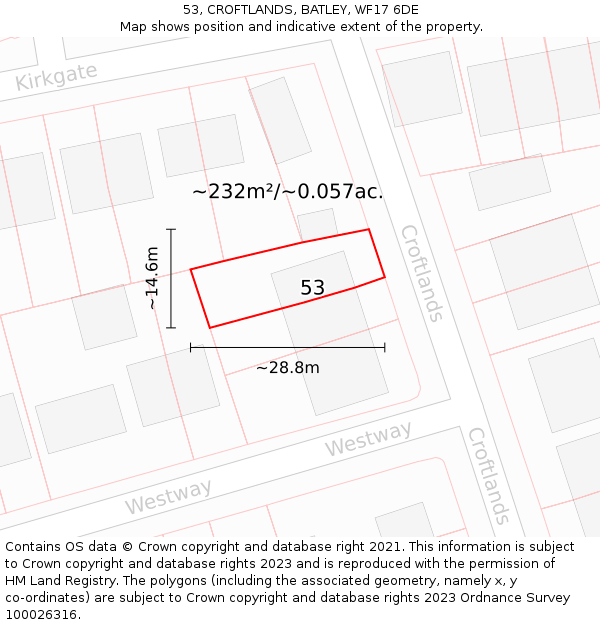 53, CROFTLANDS, BATLEY, WF17 6DE: Plot and title map