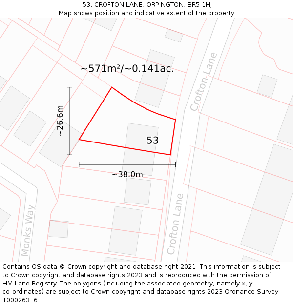 53, CROFTON LANE, ORPINGTON, BR5 1HJ: Plot and title map