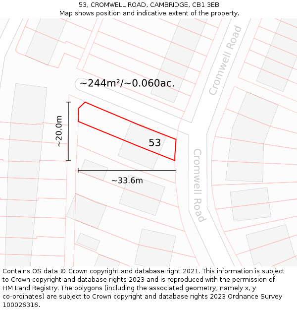 53, CROMWELL ROAD, CAMBRIDGE, CB1 3EB: Plot and title map