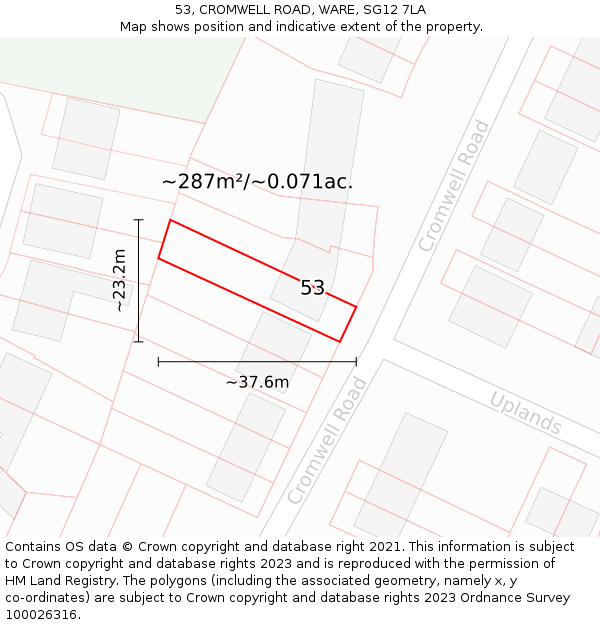 53, CROMWELL ROAD, WARE, SG12 7LA: Plot and title map