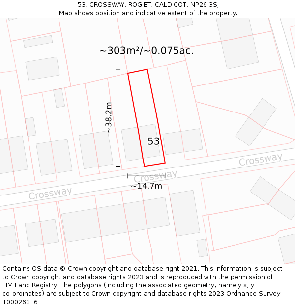 53, CROSSWAY, ROGIET, CALDICOT, NP26 3SJ: Plot and title map