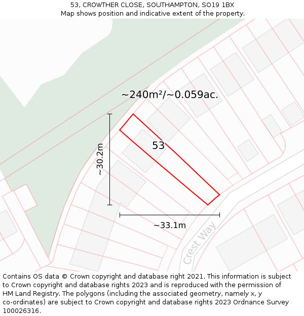 53, CROWTHER CLOSE, SOUTHAMPTON, SO19 1BX: Plot and title map